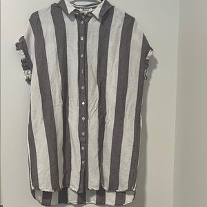 Madewell 55% Linen Striped Button Down Beachy Boho Tunic Shirt Size Medium